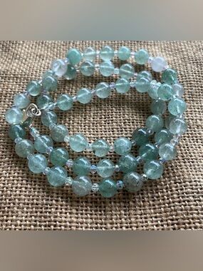 Green strawberry quartz & Crystal Necklace Rare Amazing